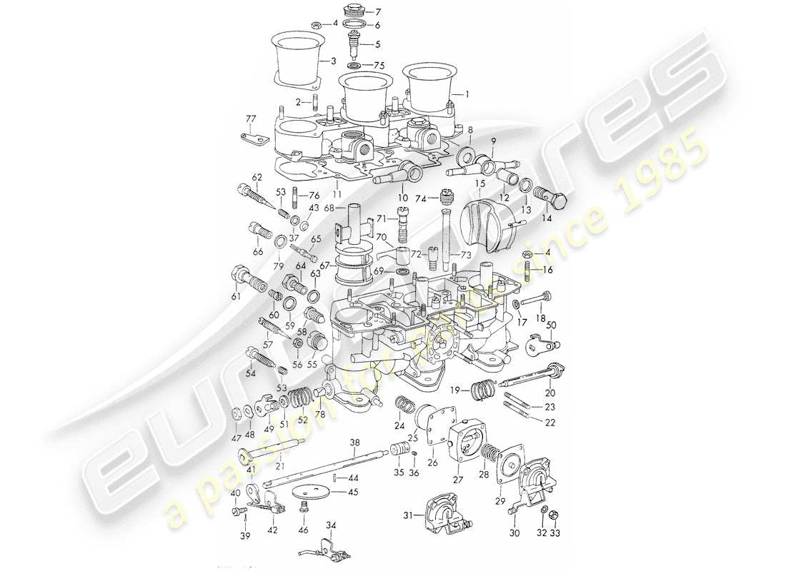 porsche 1972 (911) material de reparación - para - carburador - - weber - - - 40 idtp 1 3c/3c1 - d >> - mj 1971 diagrama de piezas