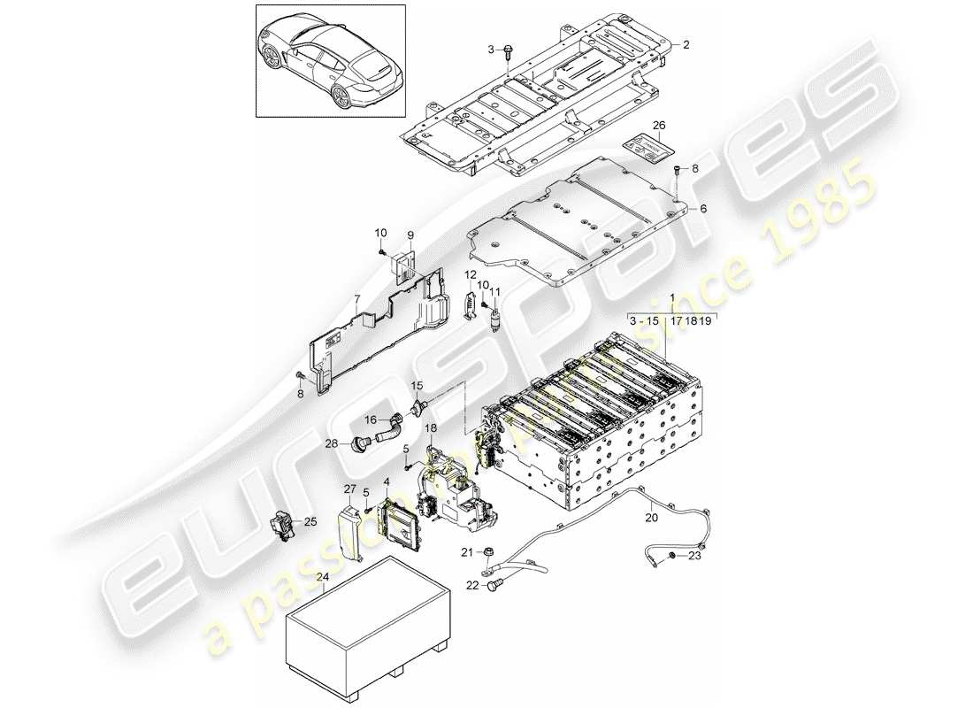 porsche 2014 (panamera 970) diagrama de piezas de la batería
