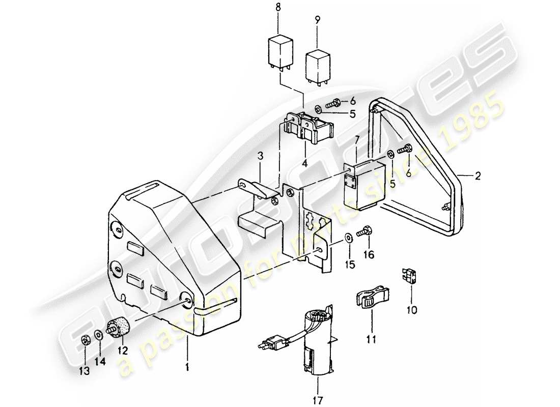 porsche 1992 (964) caja de fusibles/placa de relés - compartimiento del motor diagrama de piezas