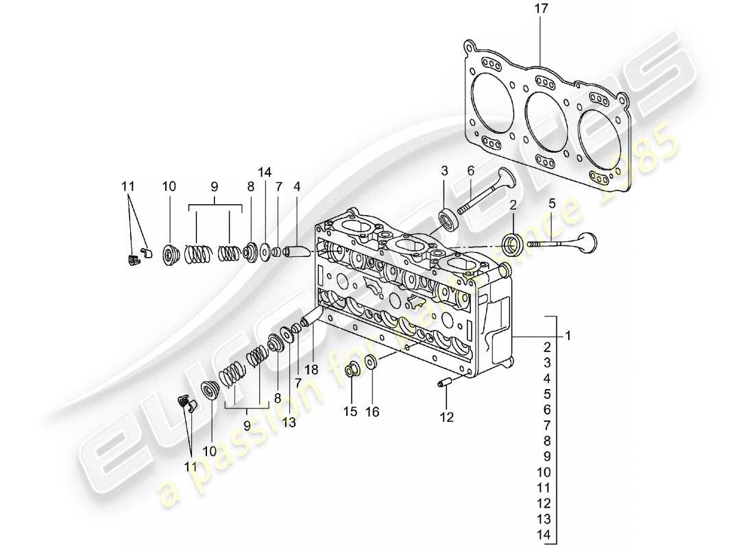 porsche 2005 (996 turbo / gt2) cabeza de cilindro diagrama de piezas