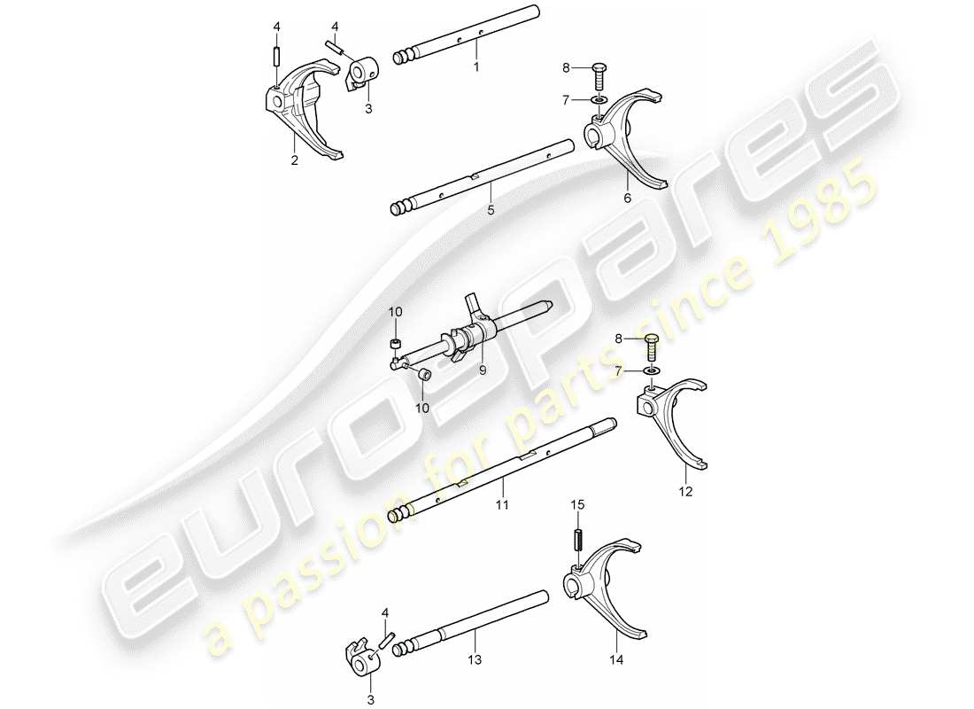 porsche 2002 (996 turbo / gt2) diagrama de piezas del eje selector