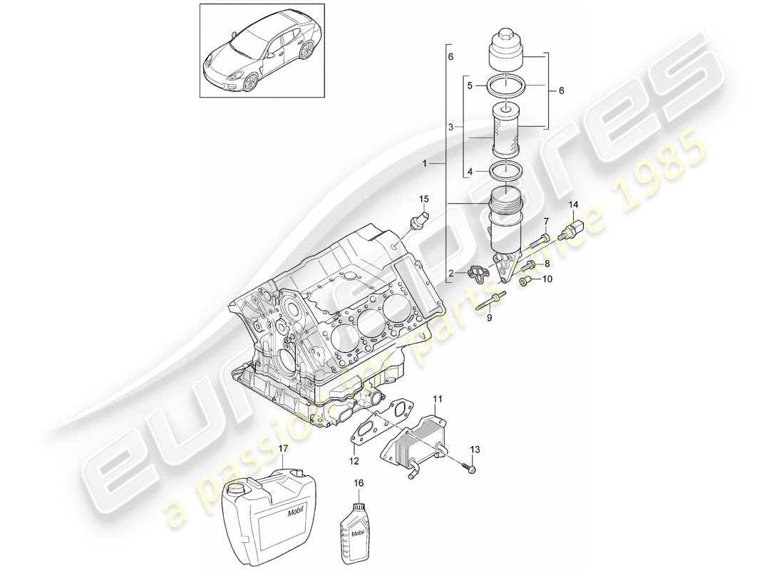 porsche 2014 (panamera 970) diagrama de piezas del filtro de aceite