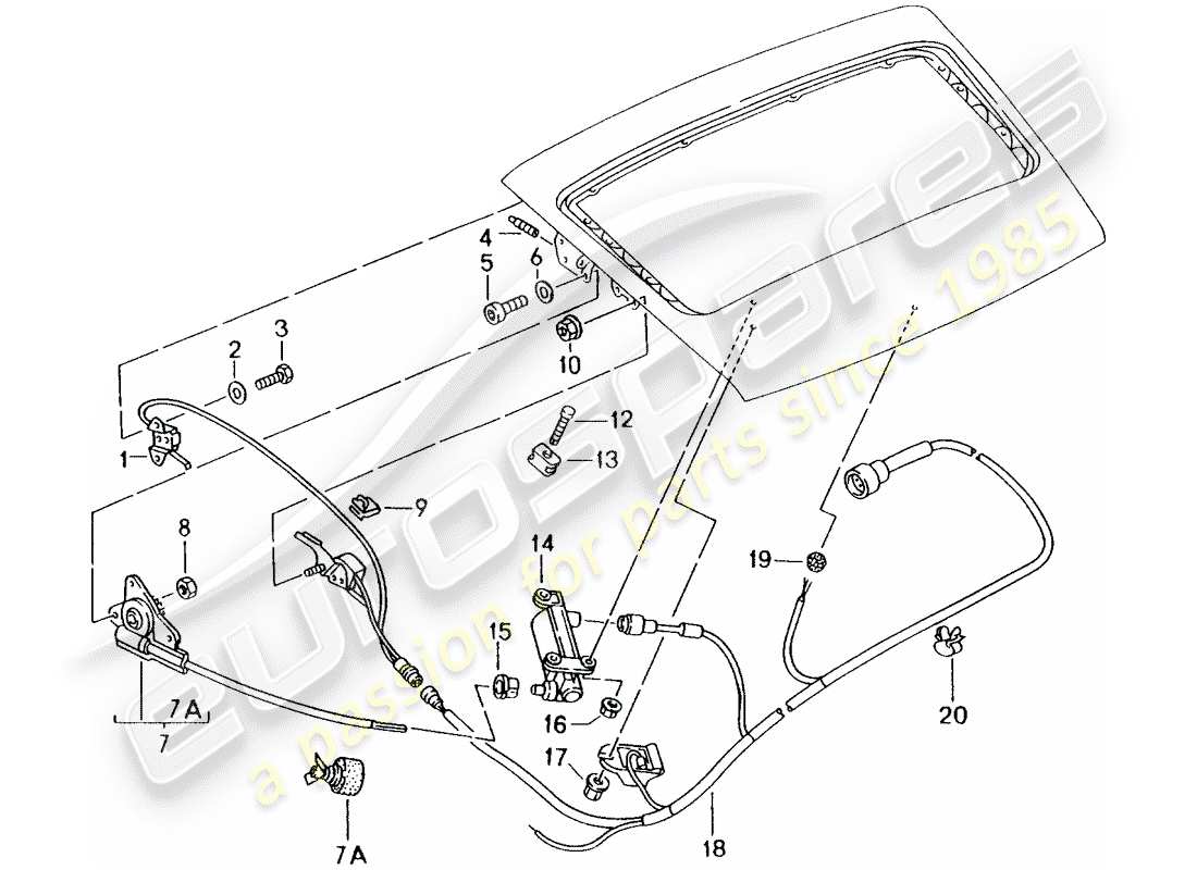 porsche 1994 (993) spoiler trasero - mecanismo de conducción diagrama de piezas
