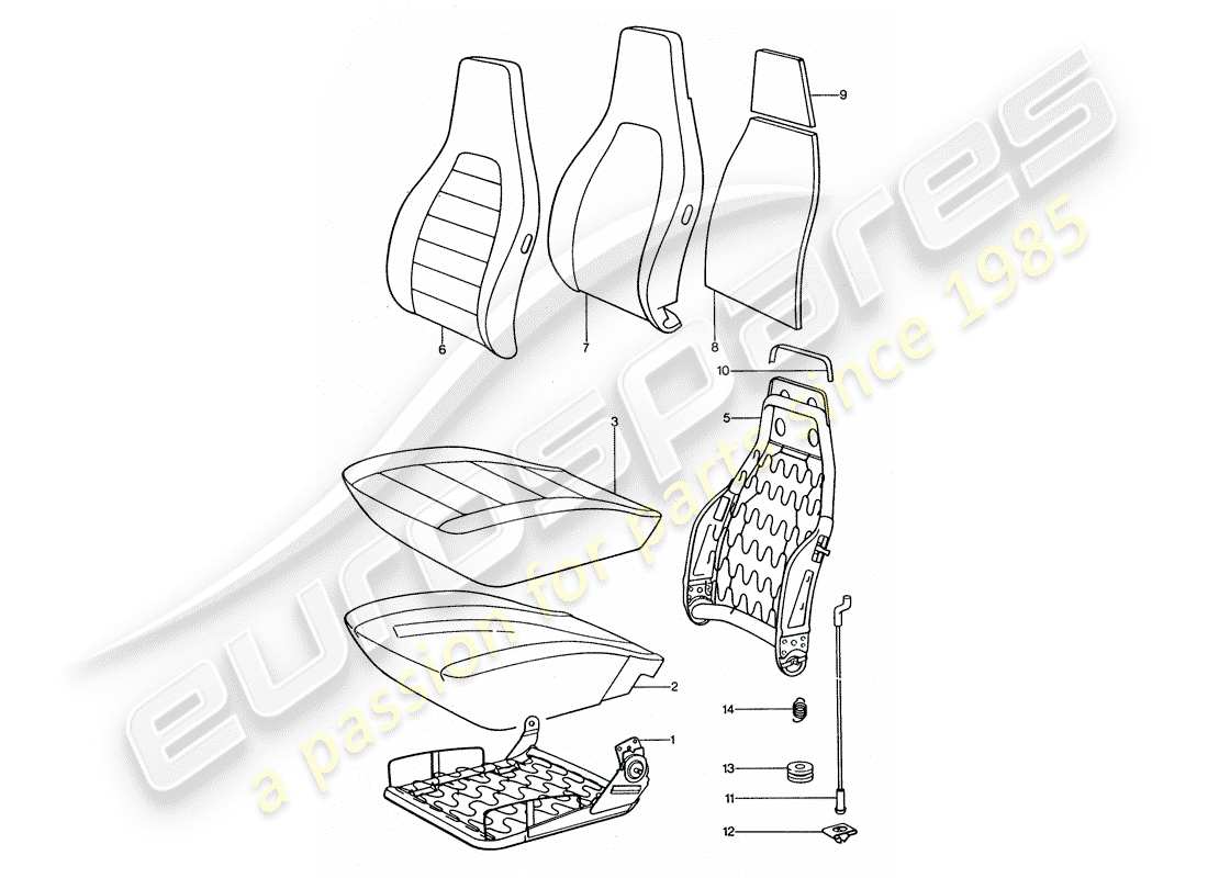 porsche 1976 (911 turbo) asiento delantero - piezas individuales diagrama de piezas