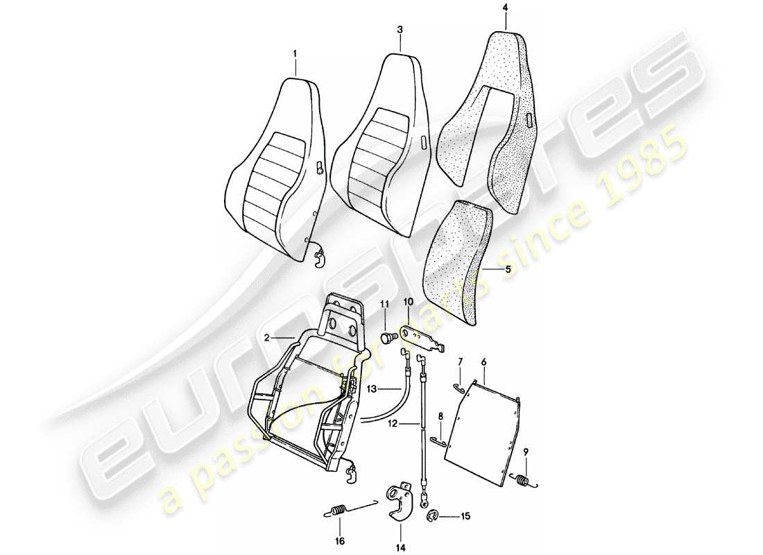 porsche 1981 (911) asiento deportivo - respaldo - piezas individuales - d >> - mj 1980 esquema de piezas