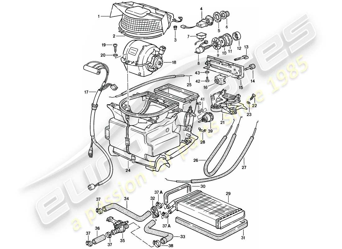 porsche 1982 (944) calentador - ventilación - núcleo del calentador diagrama de piezas
