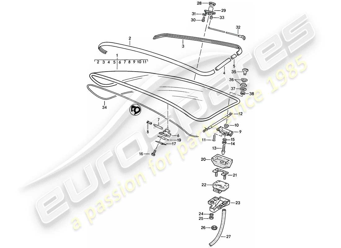 porsche 1982 (944) tapa de maletero trasero - con: - vidrio de ventilador trasero - sin: - spoiler trasero diagrama de piezas