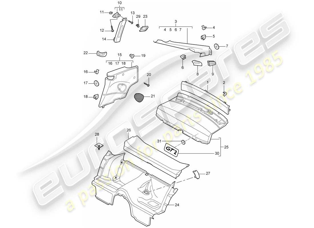 porsche 2009 997-2 turbo / gt2 adornos diagrama de piezas