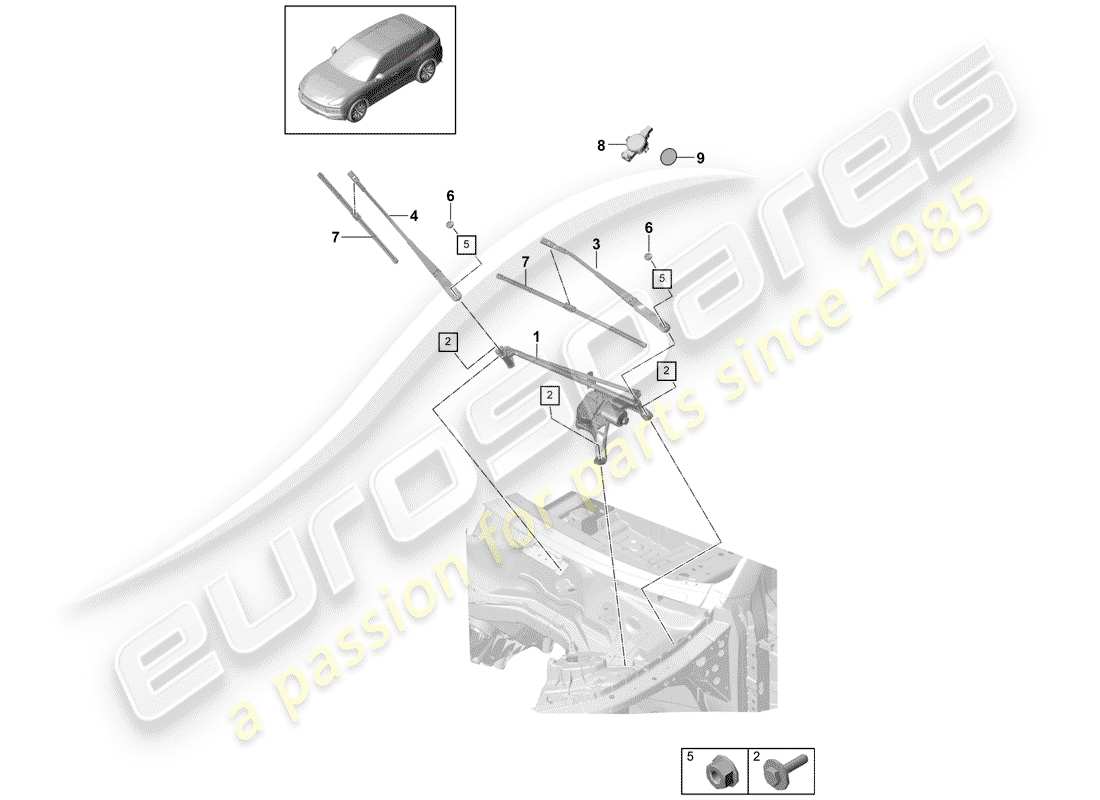 porsche 2020 (cayenne e3 9ya/9yb) sistema limpiaparabrisas compl. diagrama de piezas