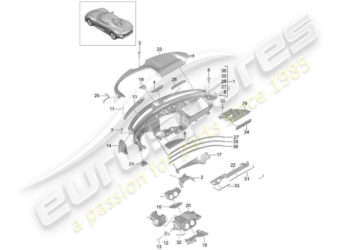 porsche 2015 (918 spyder) panel diagrama de piezas