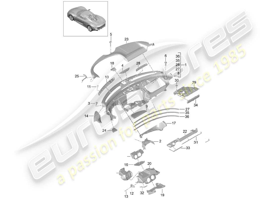 porsche 918 spyder (2015) diagrama de piezas del tablero