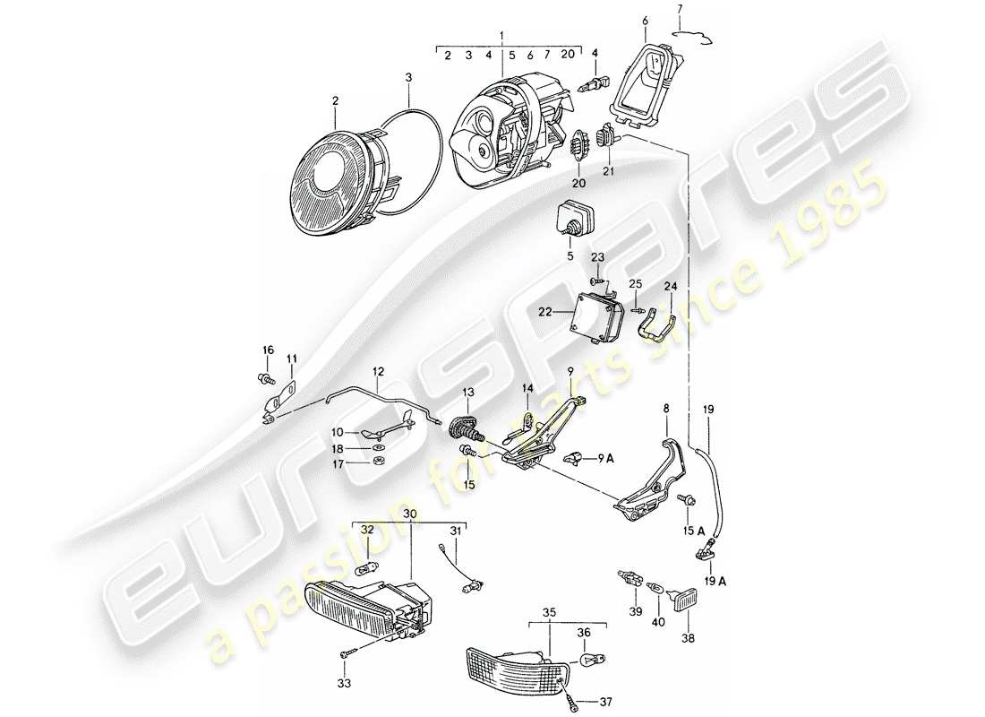 porsche 1994 (993) faro delantero - luces antiniebla - señal de giro - repetidor de señal de giro diagrama de piezas