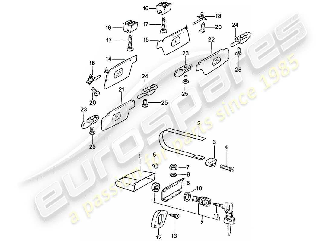 porsche 1978 (911) guantera - visores solares diagrama de piezas