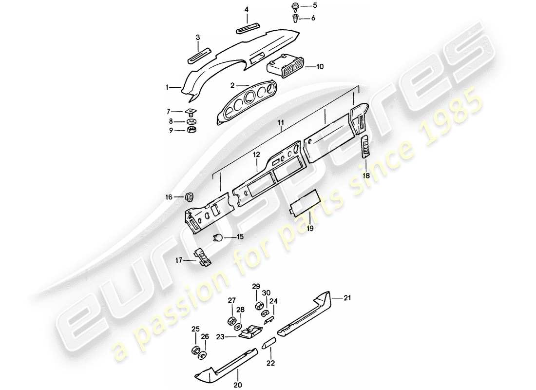 porsche 1983 (911) tablero - con piezas de instalación diagrama de piezas