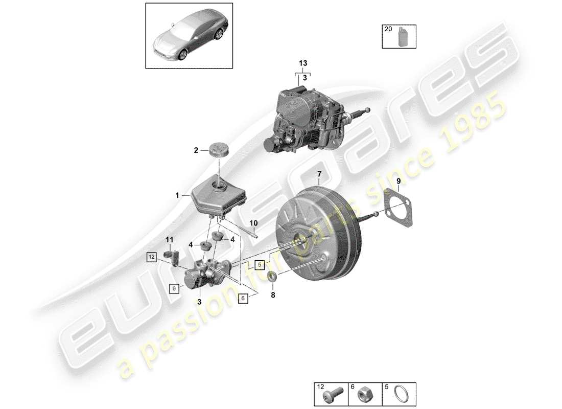 porsche 2020 (panamera 971-1) cilindro maestro del freno diagrama de piezas