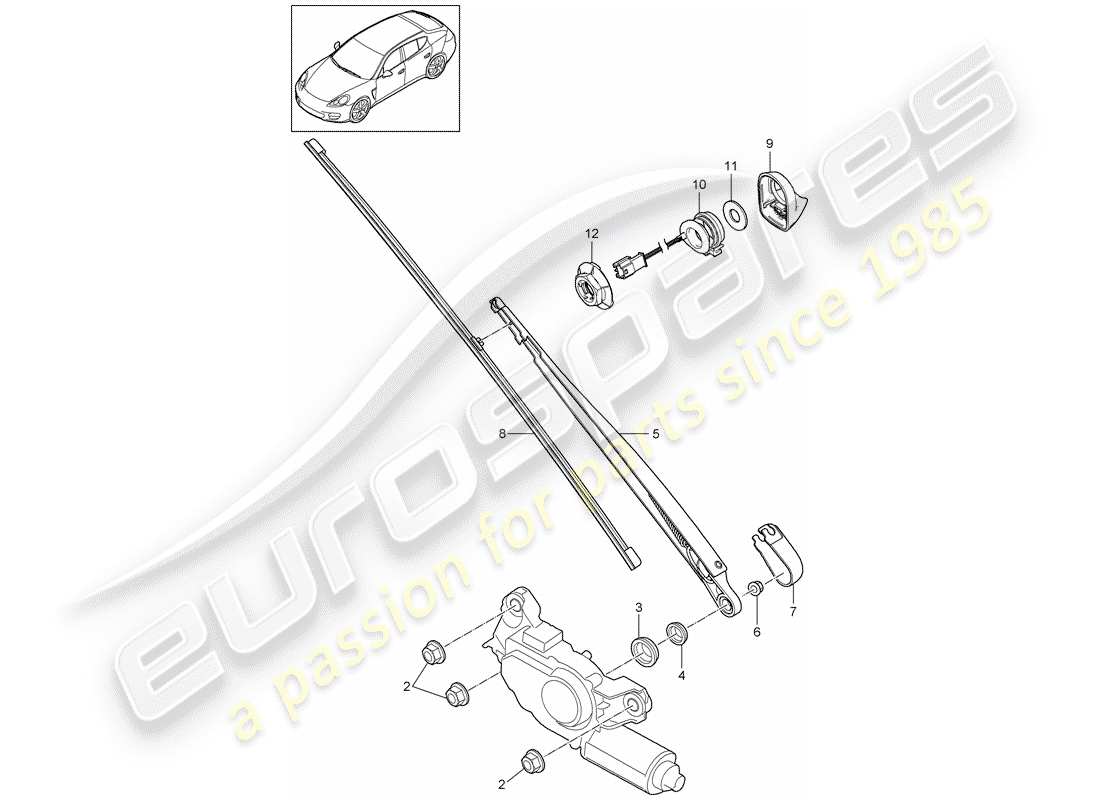porsche 2011 (panamera 970) limpiaparabrisas trasero diagrama de piezas