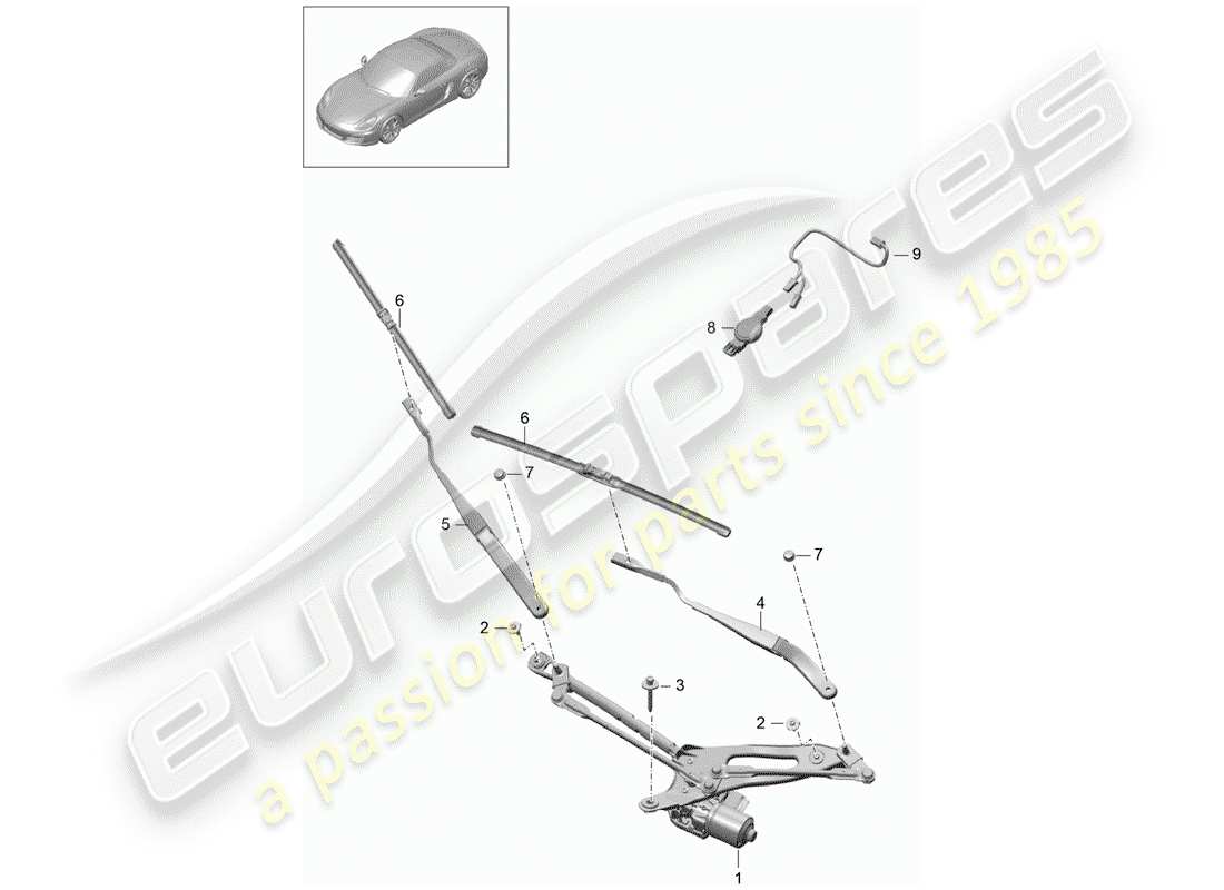 porsche 2016 (981 boxster) sistema limpiaparabrisas compl. diagrama de piezas