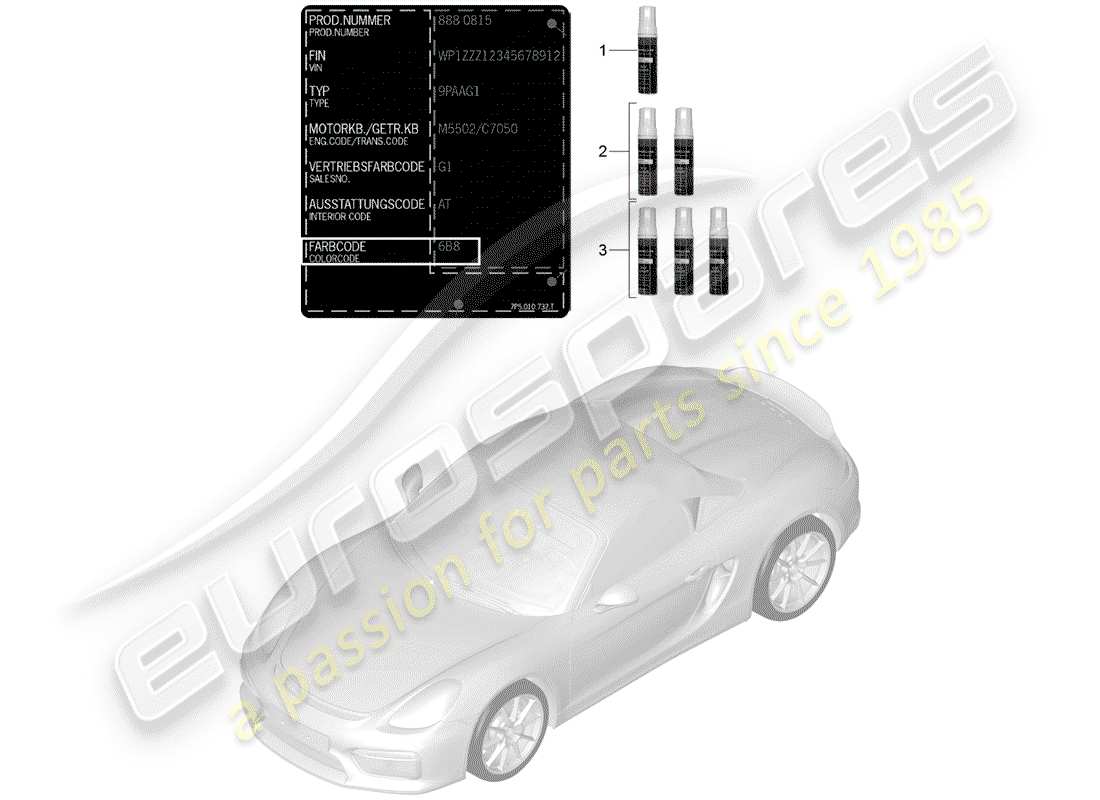 porsche 2016 (981 boxster spyder) diagrama de piezas de la barra de retoque de pintura