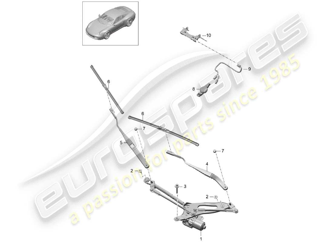 porsche 2012 (991-1) sistema de limpiaparabrisas diagrama de piezas