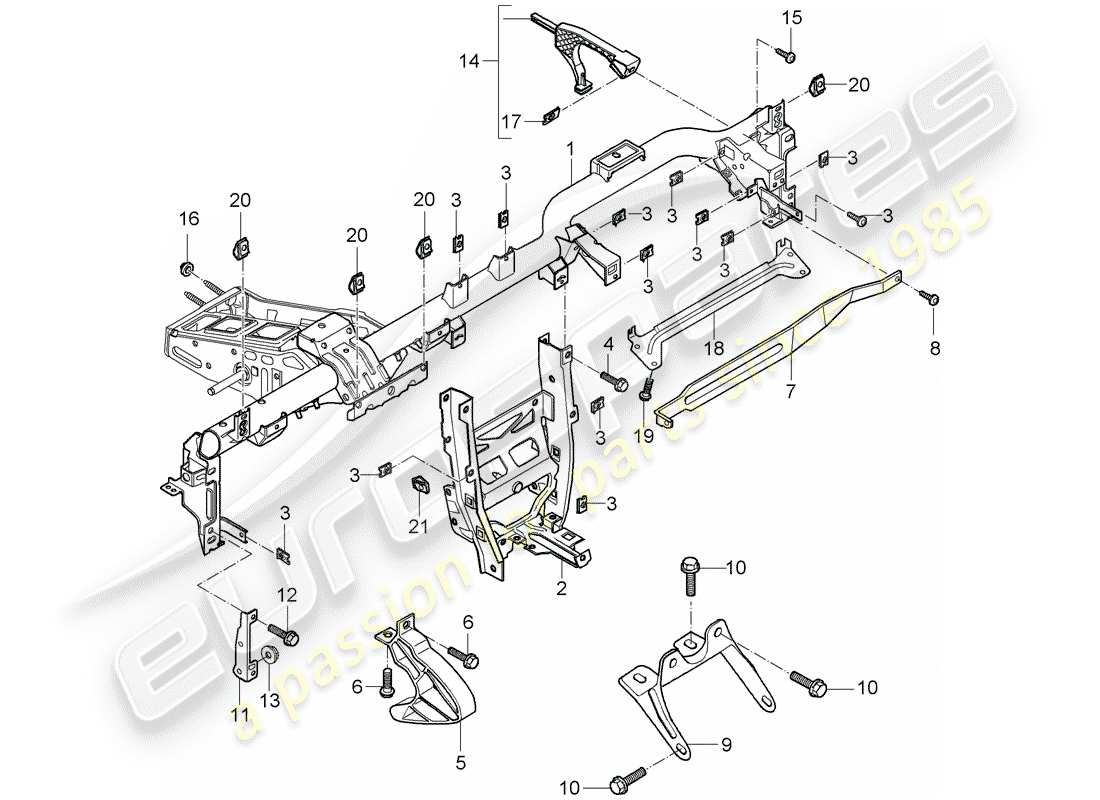 porsche 2009 997-2 turbo / gt2 diagrama de piezas del marco de retención