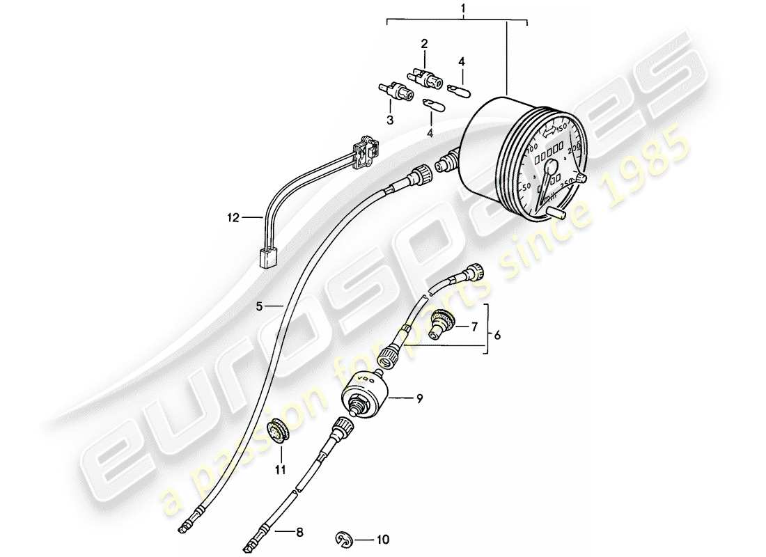 porsche 1982 (944) velocímetro diagrama de piezas
