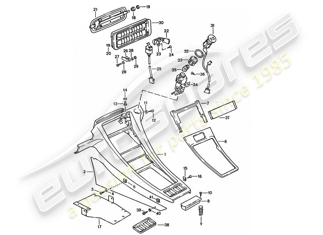 porsche 1994 (928) center console diagrama de piezas