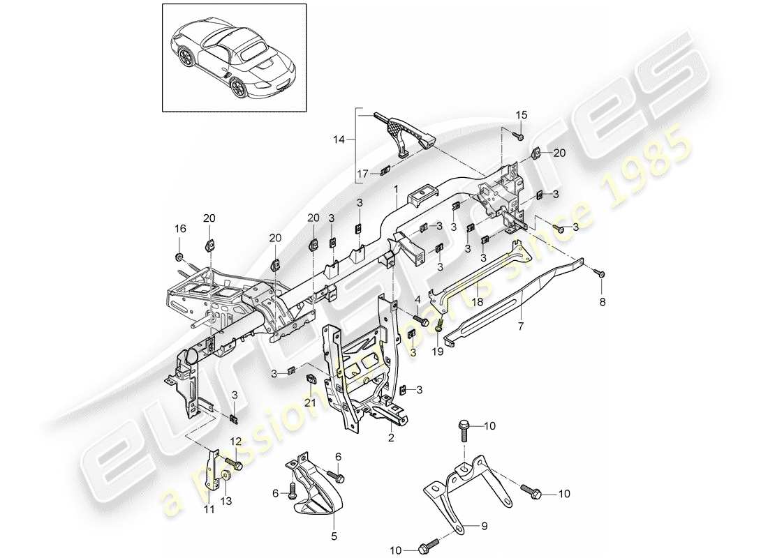 porsche 2009 (987 boxster) diagrama de piezas del marco de retención