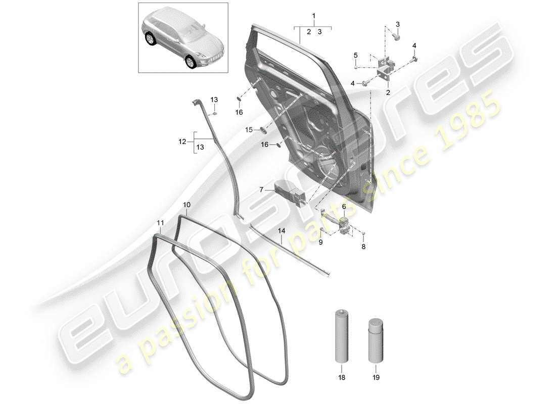 porsche 2017 (macan) diagrama de piezas de la carcasa de la puerta