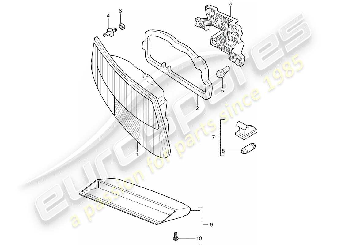 porsche 2006 (987 cayman) diagrama de piezas de la luz trasera