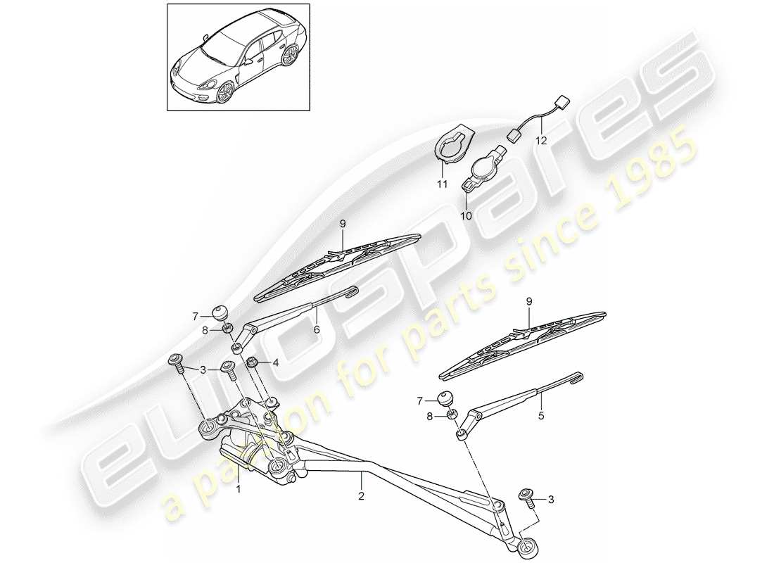 porsche 2010 (panamera 970) sistema limpiaparabrisas compl. diagrama de piezas