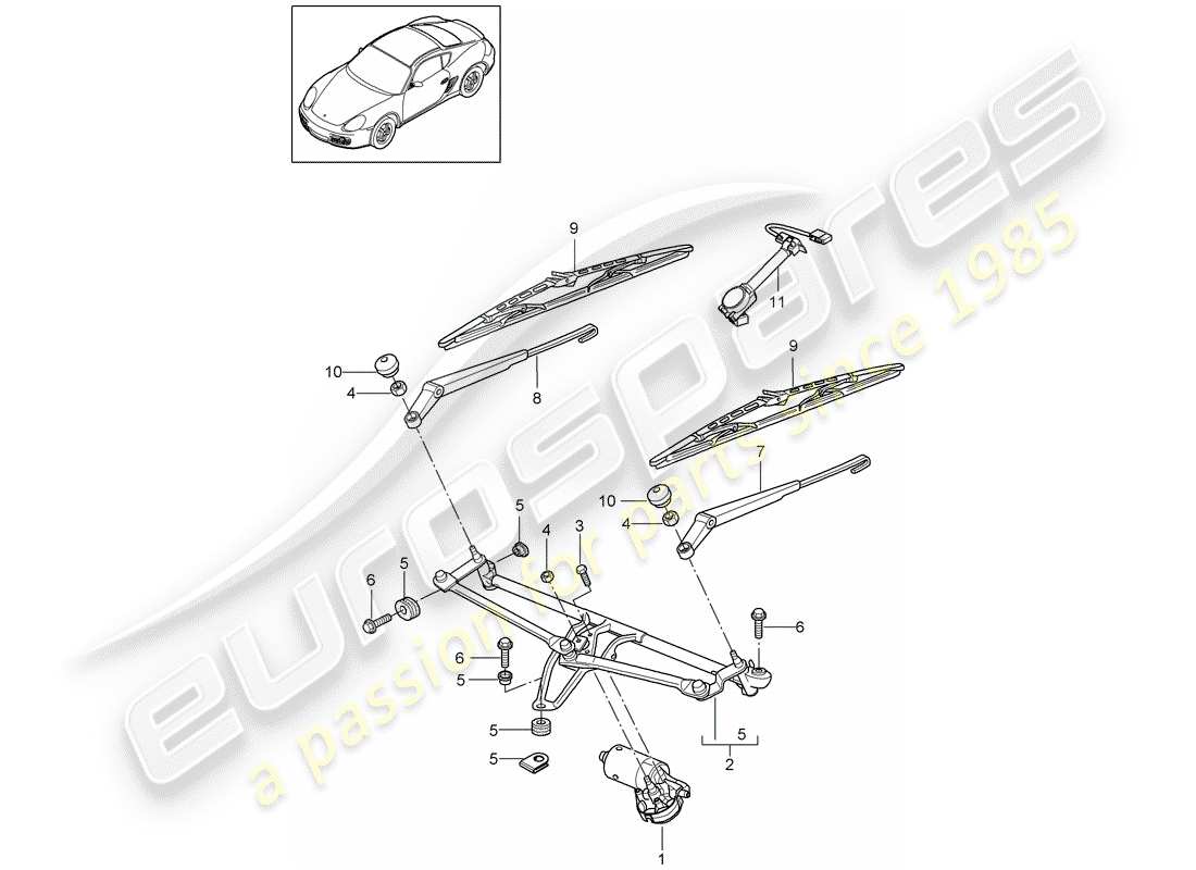 porsche 2012 (987 cayman) sistema limpiaparabrisas compl. diagrama de piezas
