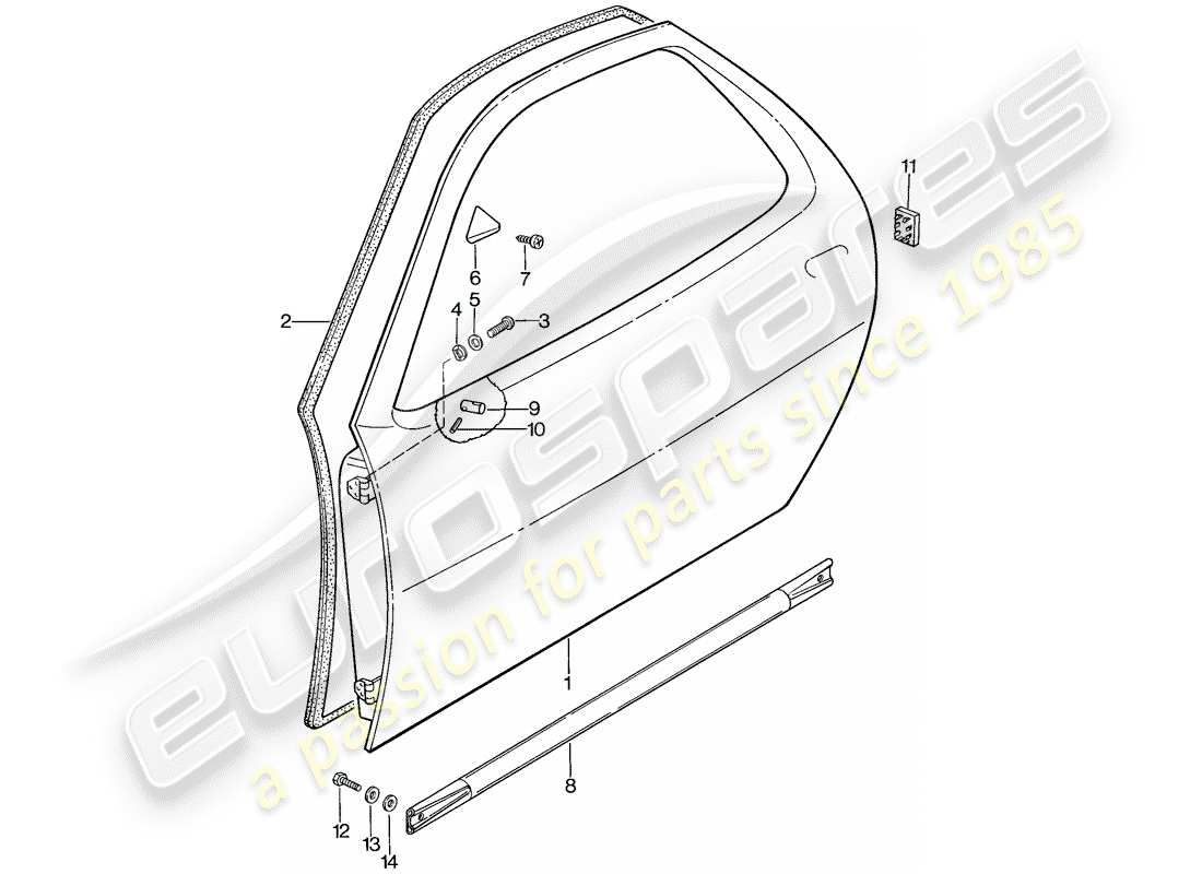 porsche 1985 (928) carcasa de la puerta diagrama de piezas