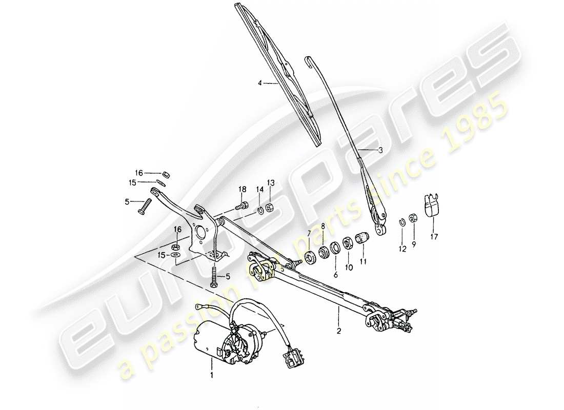 porsche 1993 (964) sistema de limpiaparabrisas diagrama de piezas