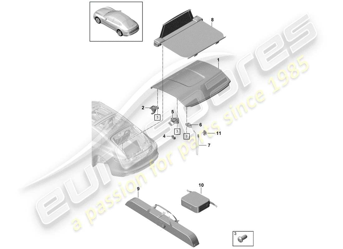 porsche 2017 (panamera 971-1) diagrama de piezas de la cubierta