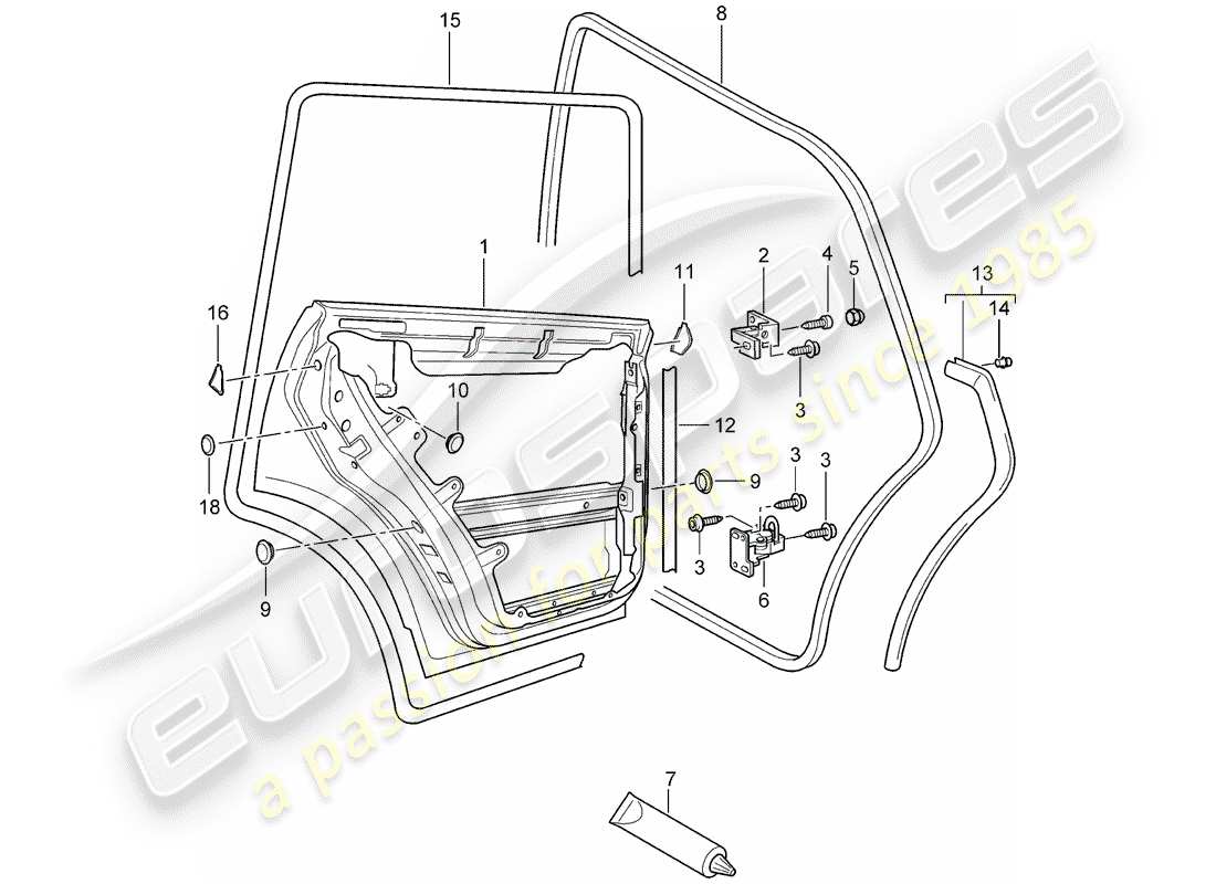 porsche 2010 (cayenne e1 9pa) diagrama de piezas de la carcasa de la puerta