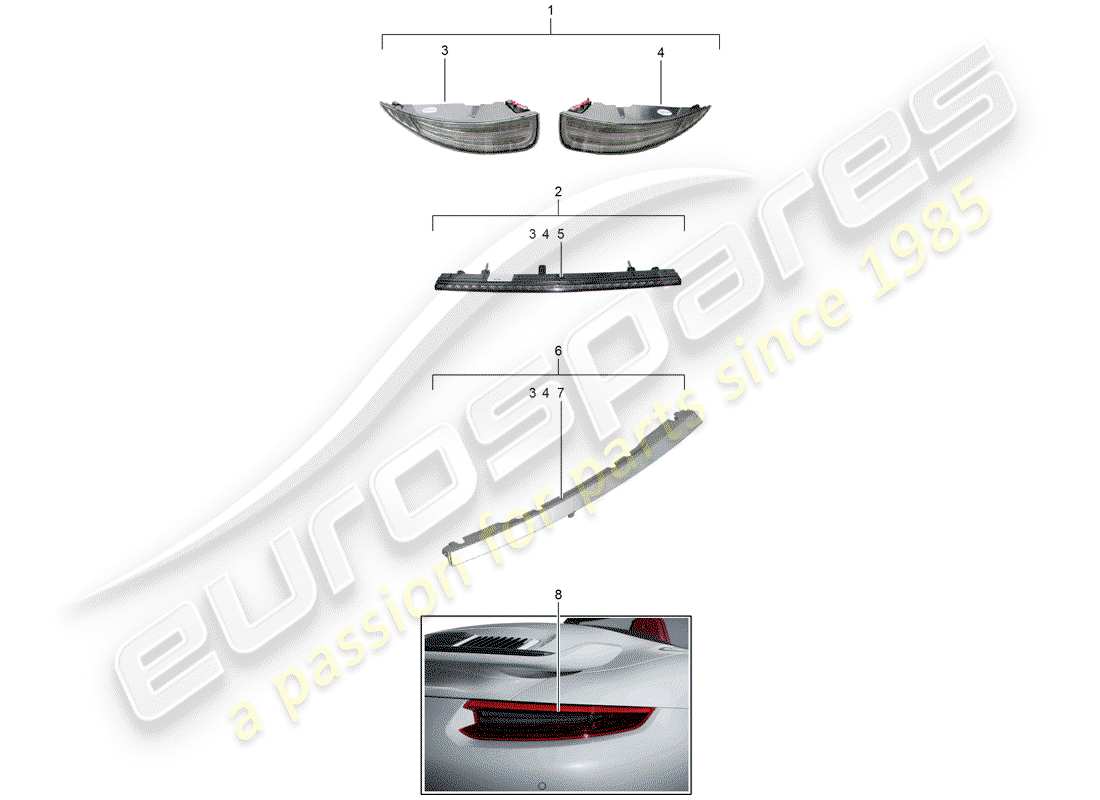 porsche 2016 (tequipment 98x/99x) luz trasera diagrama de piezas