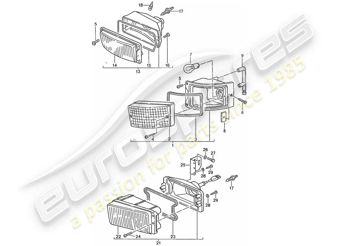 porsche 1991 (944) faro adicional - luces antiniebla - intermitente diagrama de piezas