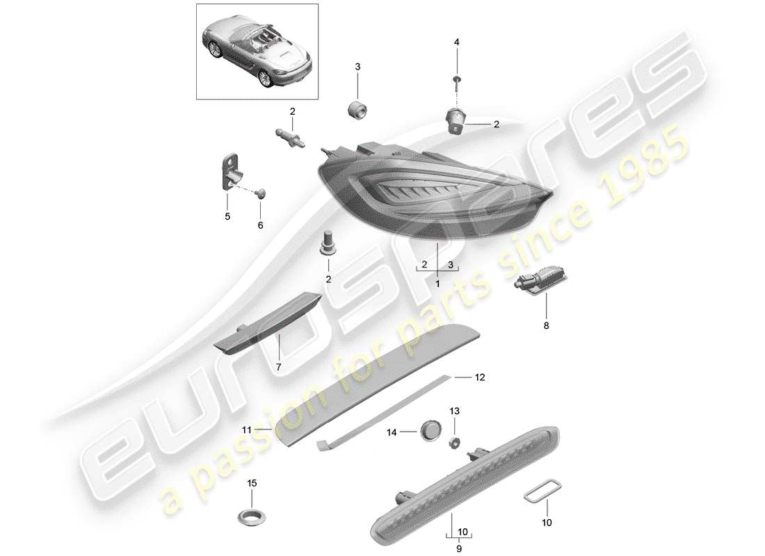 porsche 2013 (981 boxster) luz trasera diagrama de piezas