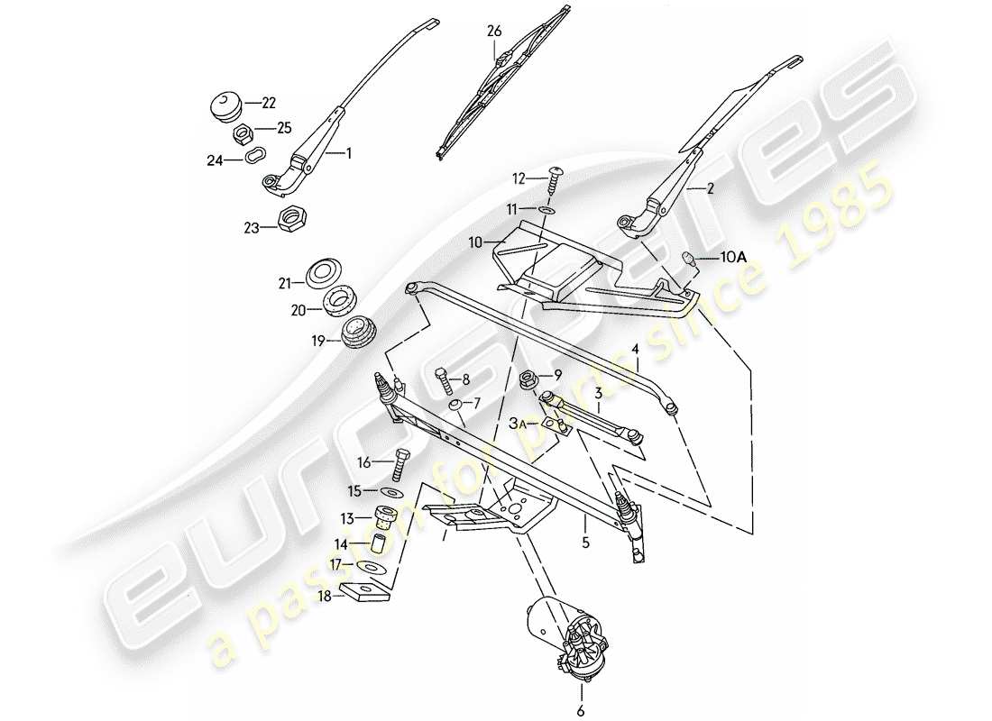 porsche 1984 (944) sistema de limpiaparabrisas diagrama de piezas