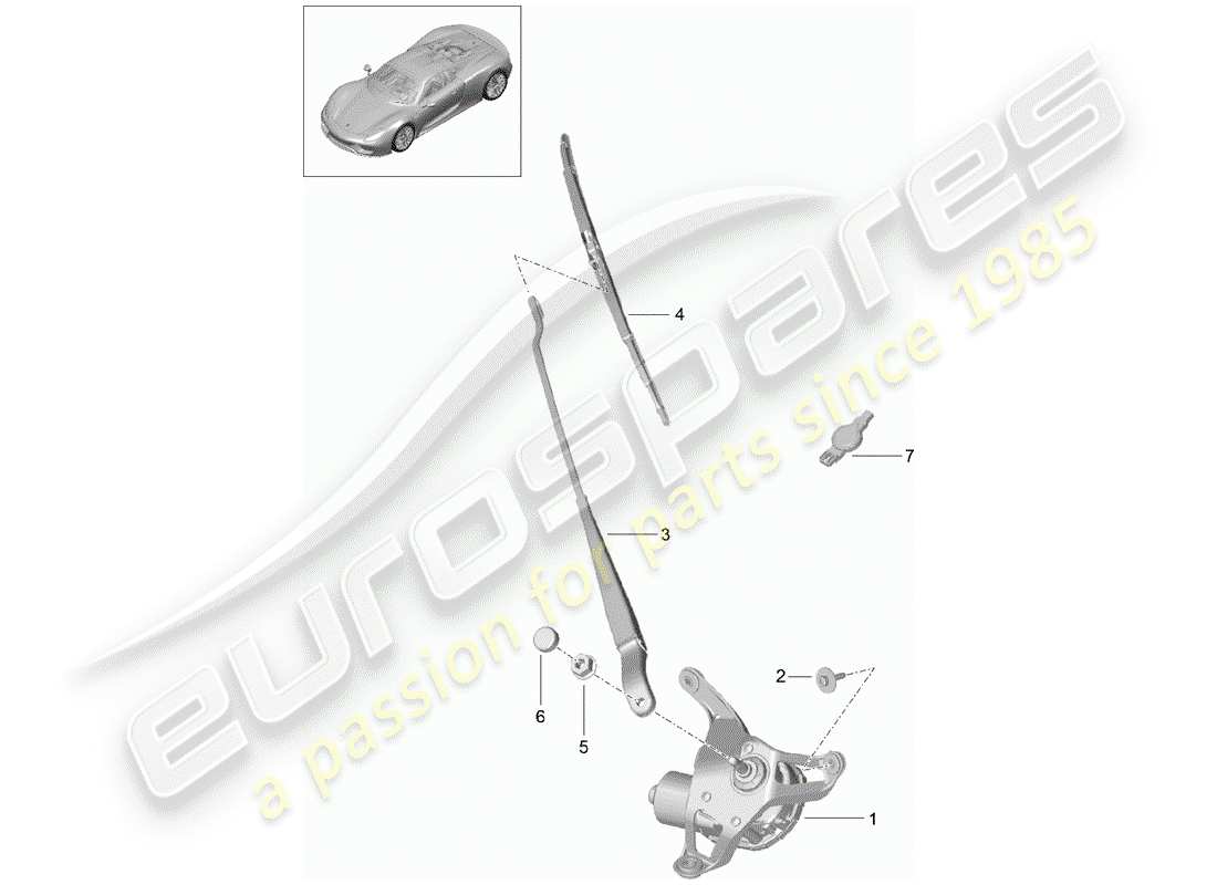 porsche 2015 (918 spyder) sistema limpiaparabrisas compl. diagrama de piezas
