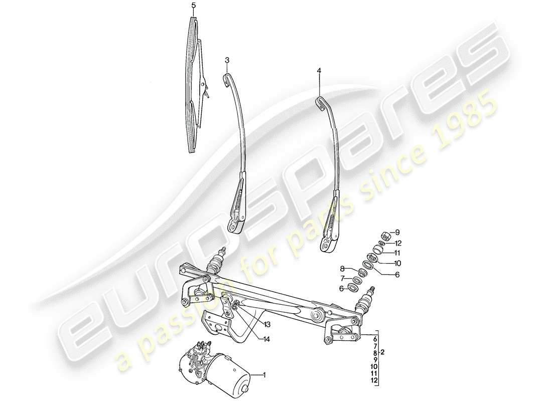 porsche 1984 (911) sistema de limpiaparabrisas diagrama de piezas