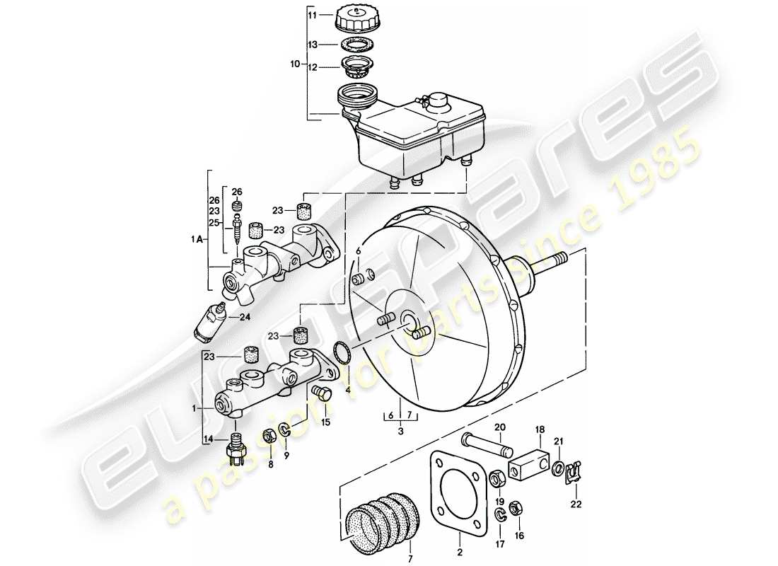 porsche 1986 (928) cilindro maestro de freno - refuerzo de freno diagrama de piezas