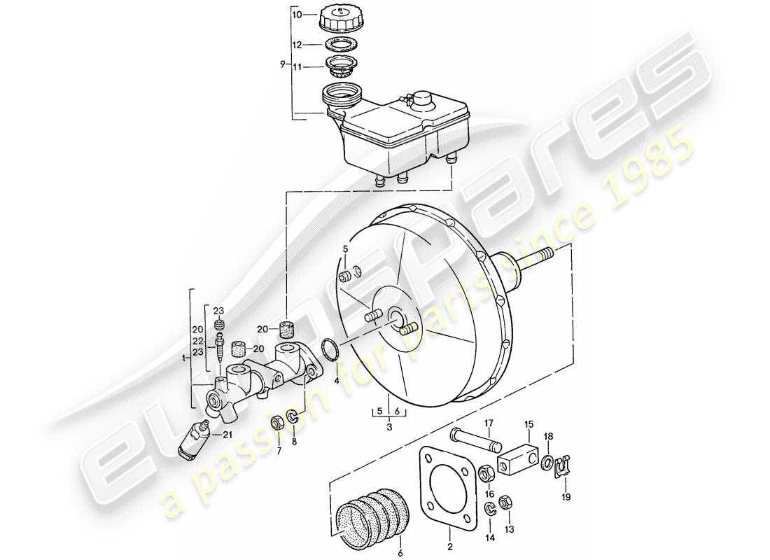 porsche 1987 (928) cilindro maestro de freno - refuerzo de freno diagrama de piezas