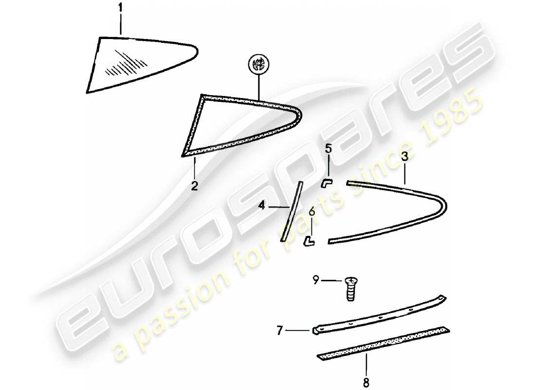 porsche 1983 (911) acristalamiento de ventanas diagrama de piezas