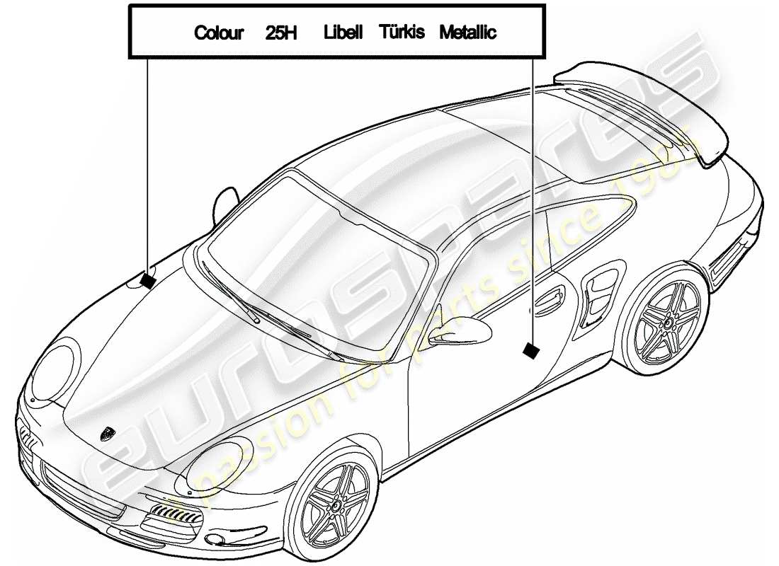 porsche 2009 997-2 turbo / gt2 barra de retoque de pintura diagrama de piezas