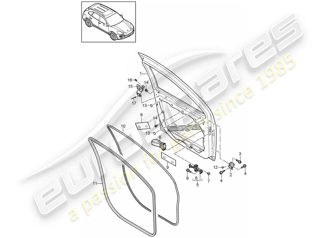 porsche cayenne e2 (2011) diagrama de piezas de la carcasa de la puerta