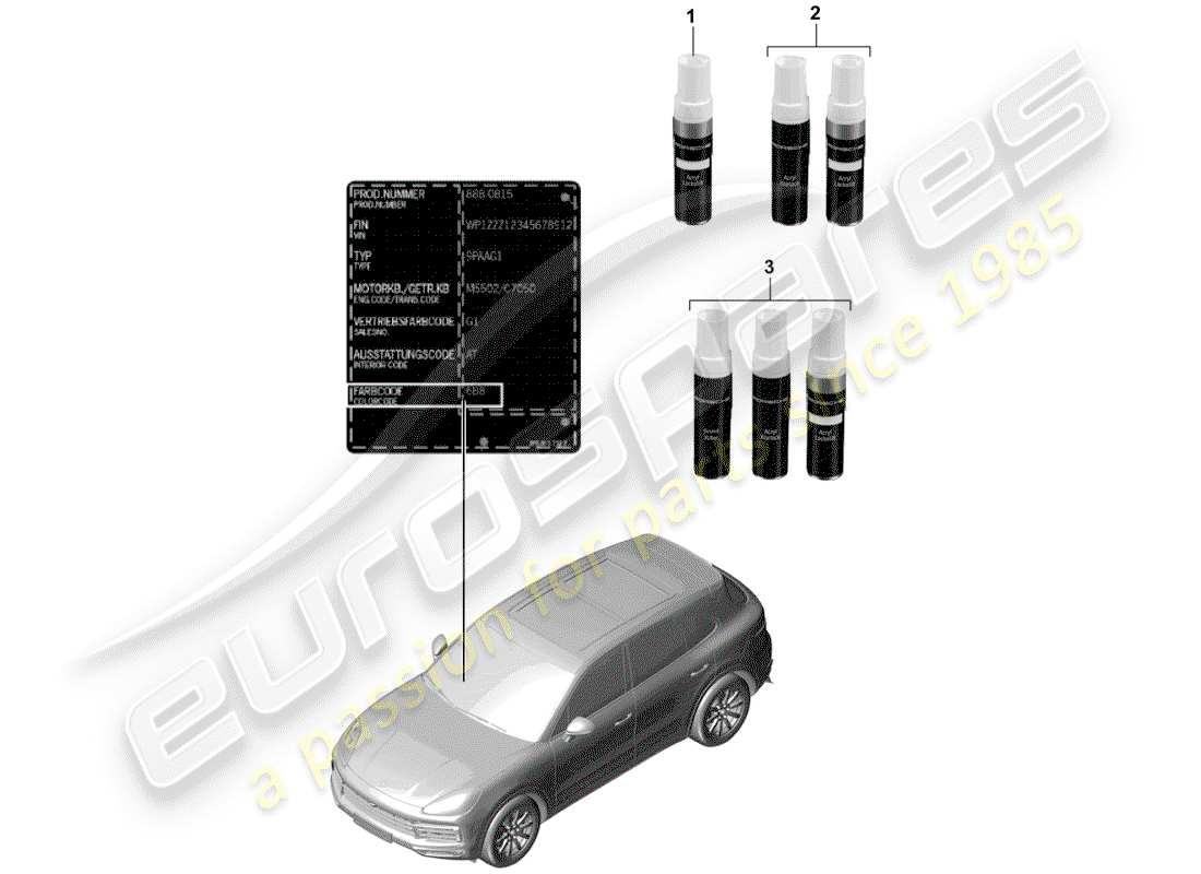porsche 2018 (cayenne e3 9ya/9yb) diagrama de piezas de la barra de retoque de pintura