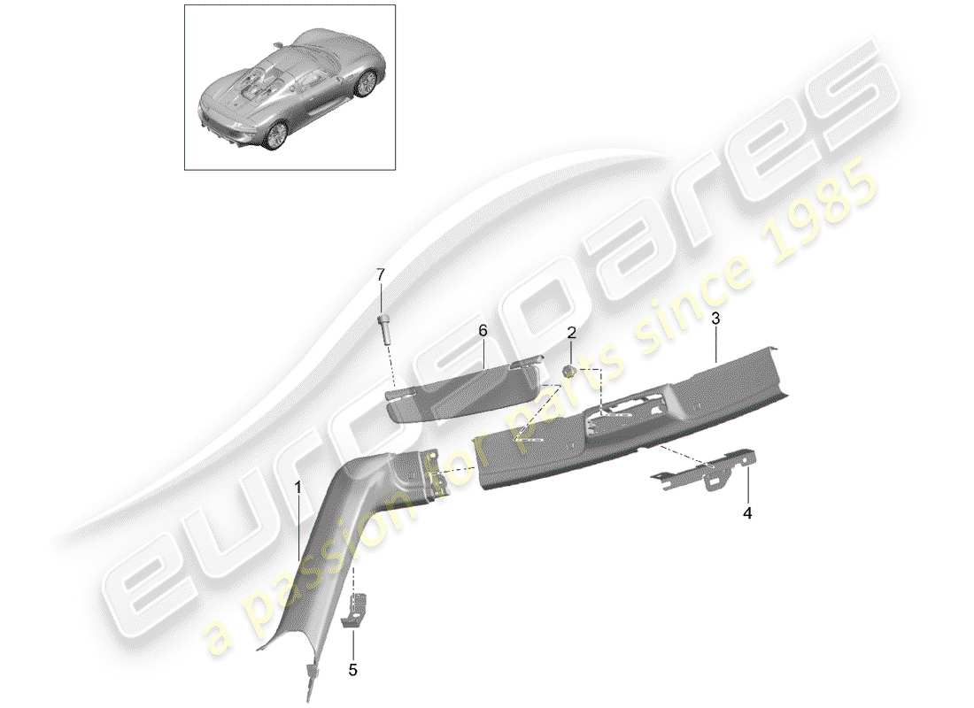 porsche 2015 (918 spyder) diagrama de piezas de las visores sun