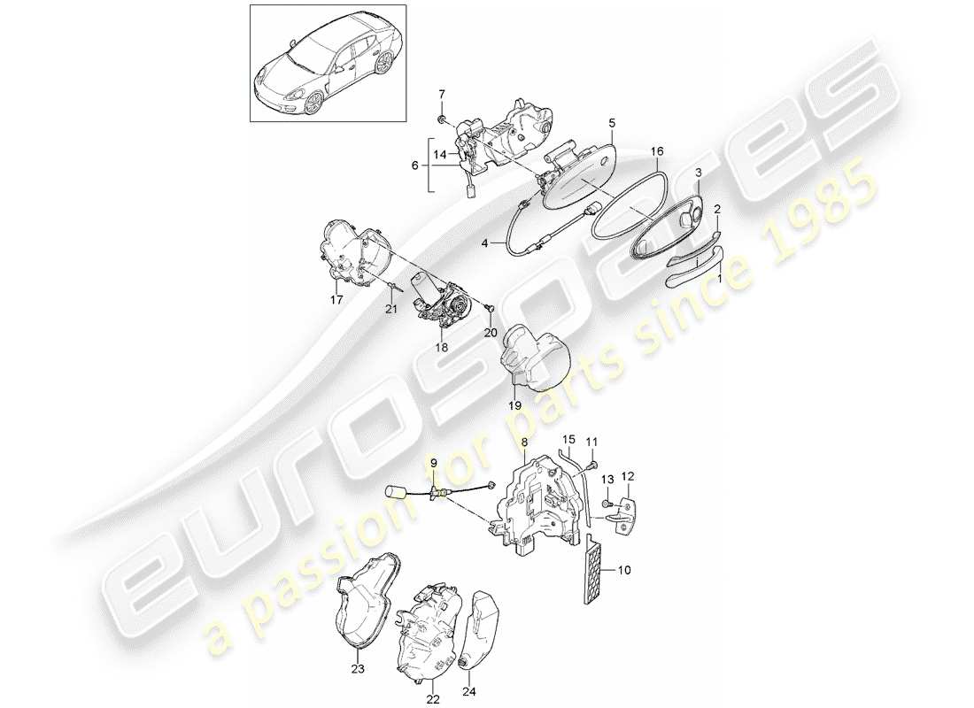 porsche 2011 (panamera 970) diagrama de piezas de la manija de la puerta