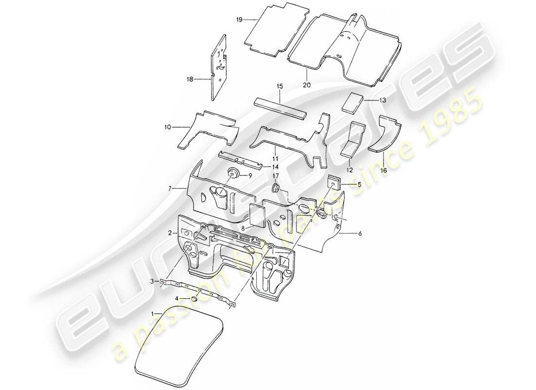 porsche 1988 (928) carcasa - insonorización 1 diagrama de piezas